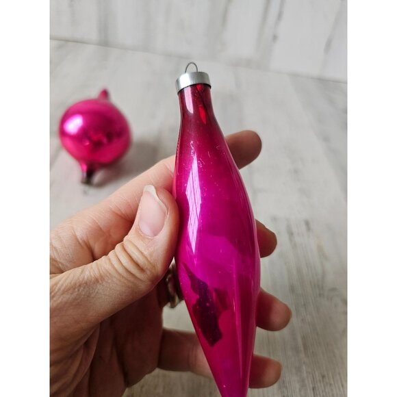 Antique silver pink mercury glass ornament teardrop set Xmas tree - Picture 11 of 16